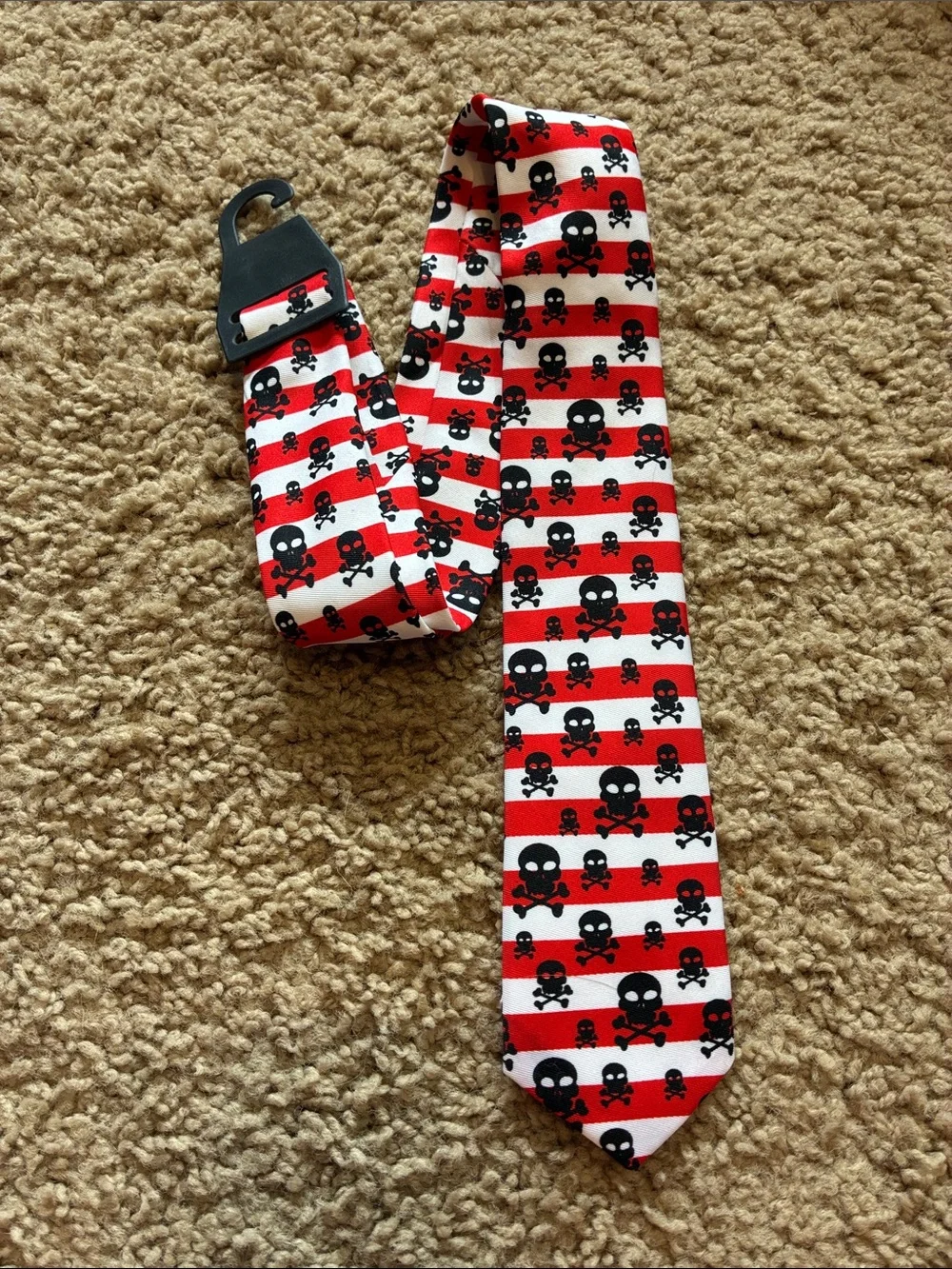 Skulls Red and White Skull Stripe Tie with Black Skulls